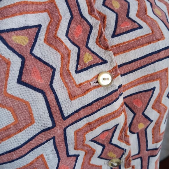 Vintage Womens Medium Aztec Shirt Button-Up Geometric Abstract Boho 1970's Mom - Picture 7 of 9
